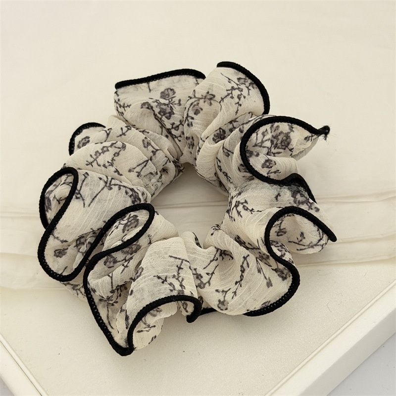 Women's Soft Chiffon Spring Hair Tie Scrunchie Beige Ditsy Floral