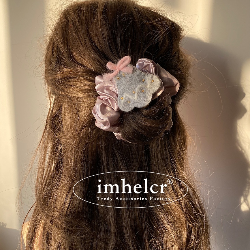 Women Christmas Satin Bow Headband Tree Bell Ponytail Pink Lavender