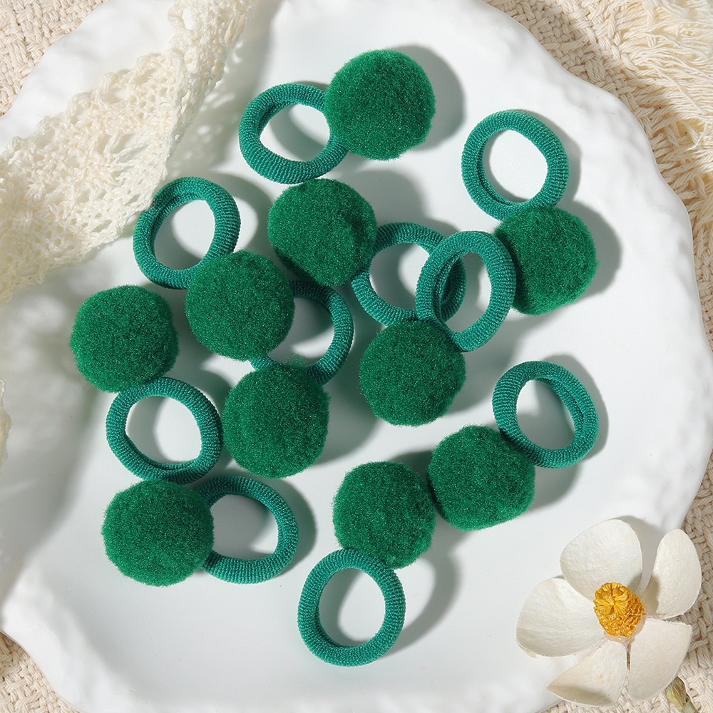 Girls' New Year Hairball Rubber Band Hair Ties Red Multicolor Wool Yarn