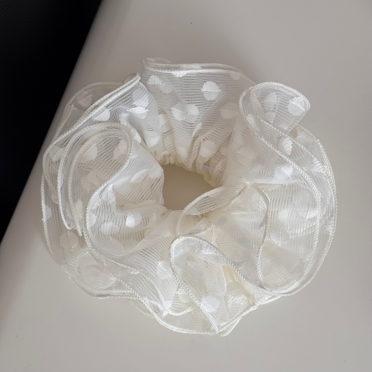 Women's Elegant Spring Soft Gauze Hair Tie Beige Polka Dots