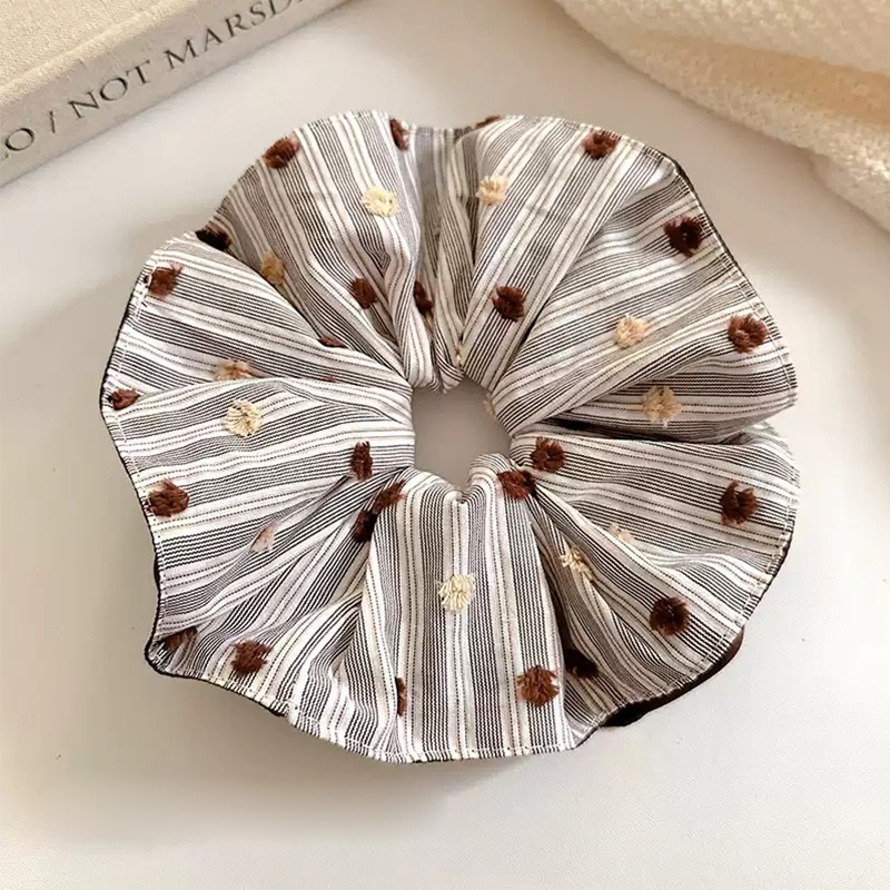 Women's Vintage Large Fabric Bun Hair Tie Autumn Winter Accessory Brown