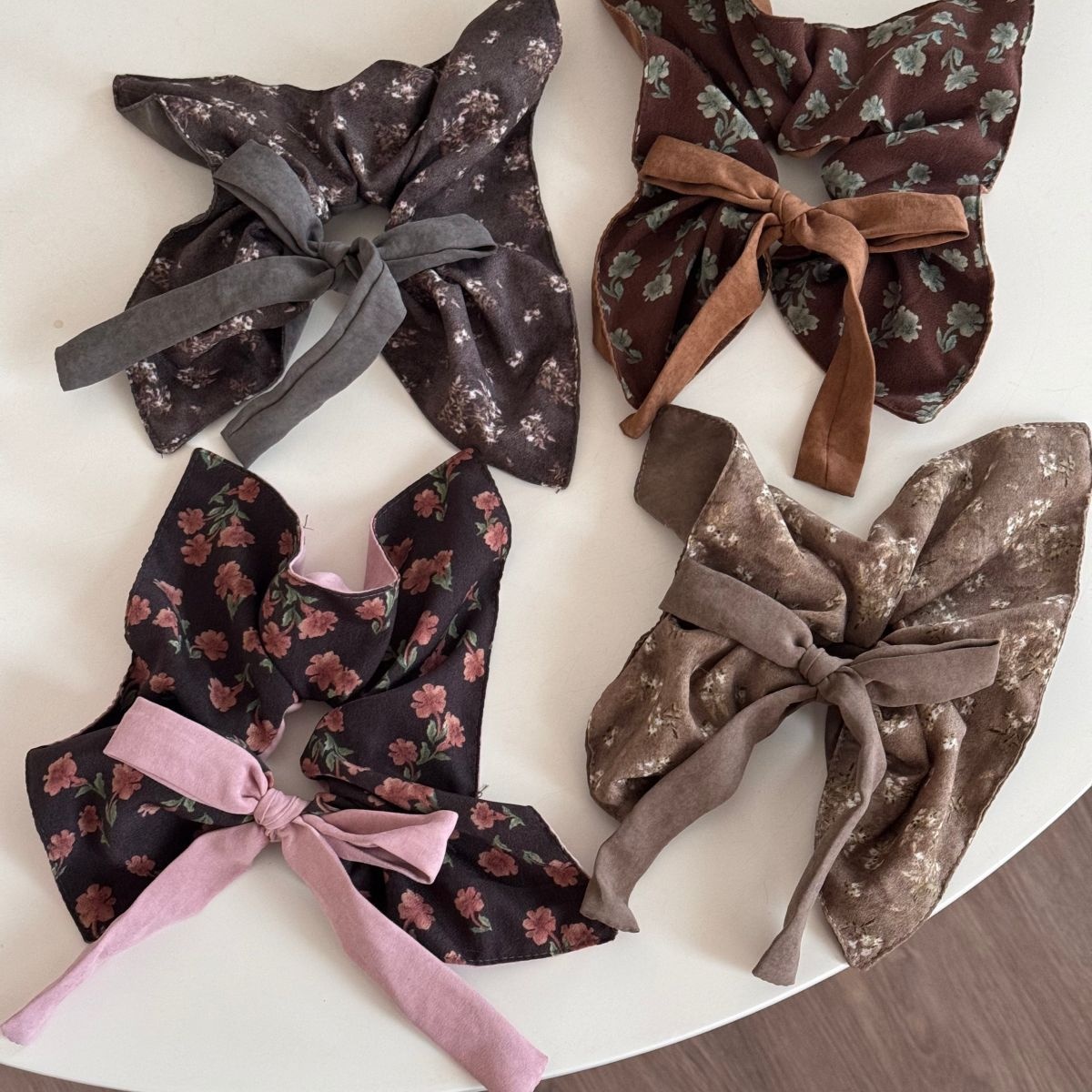 Women's Square Scarf Elastic Hairband AB Side Ditsy Floral Bow Hair Tie