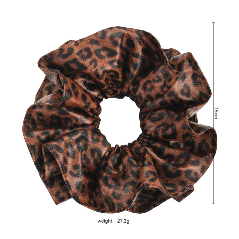 Women's Oversized Leather Bun Hair Scrunchie Coffee Leopard Print
