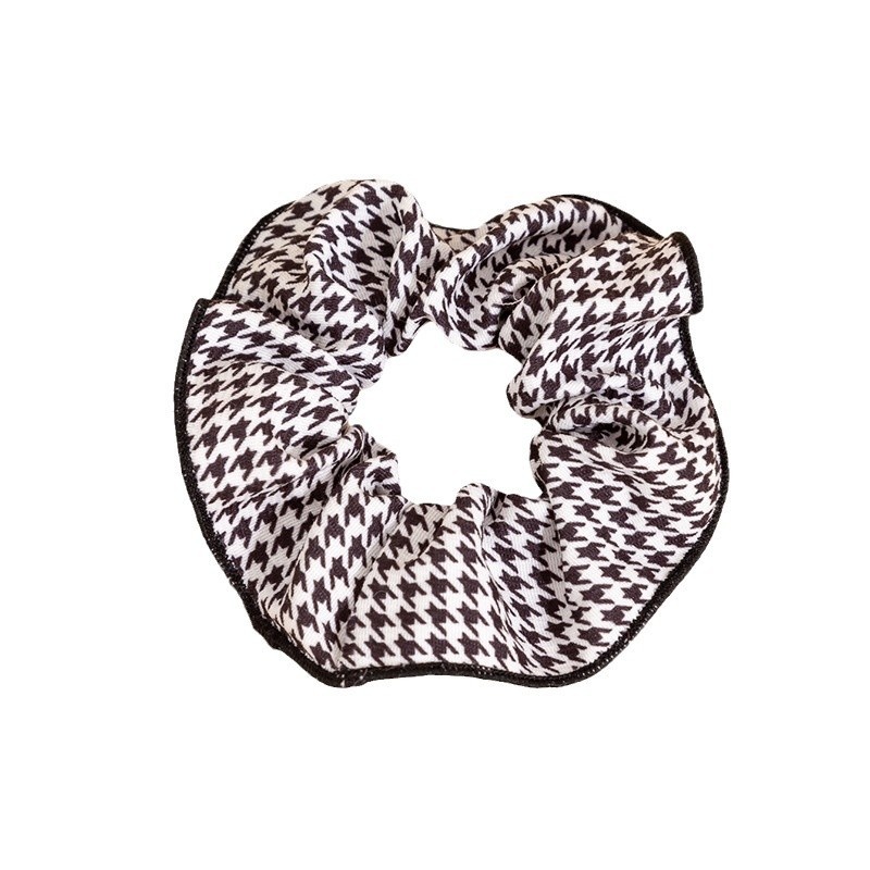 Women's Fabric Hairband Bun Headwear Houndstooth Plaid Black Coffee