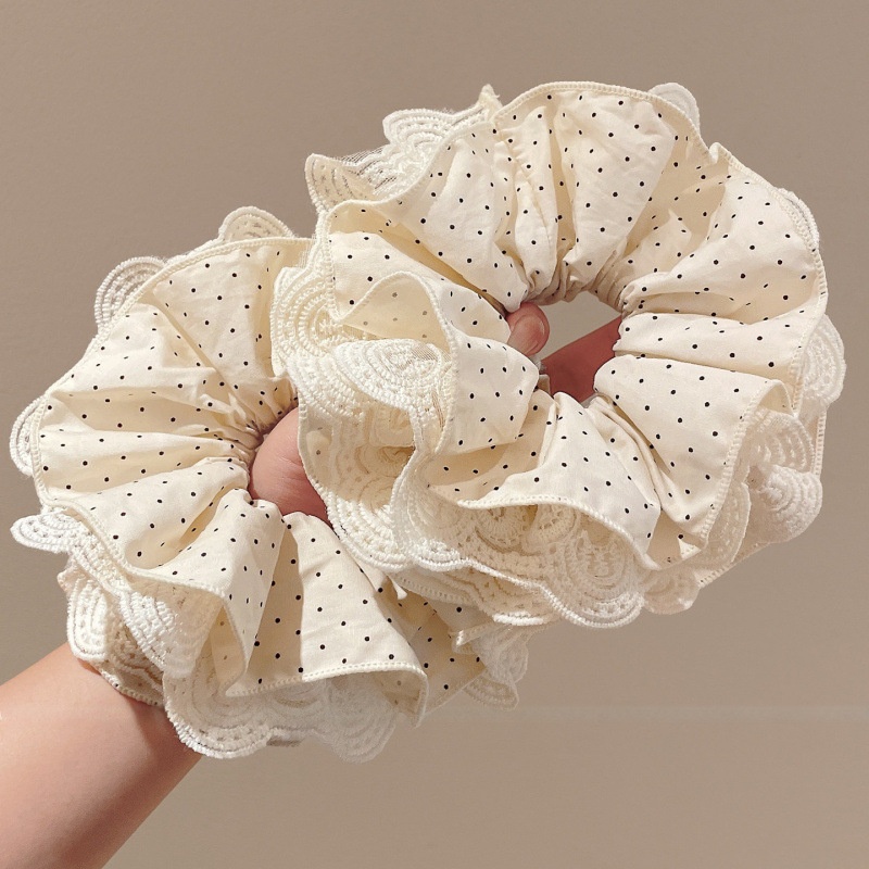 Women's Spring Casual Cloth Scrunchie Hair Tie White Lace Polka Dots