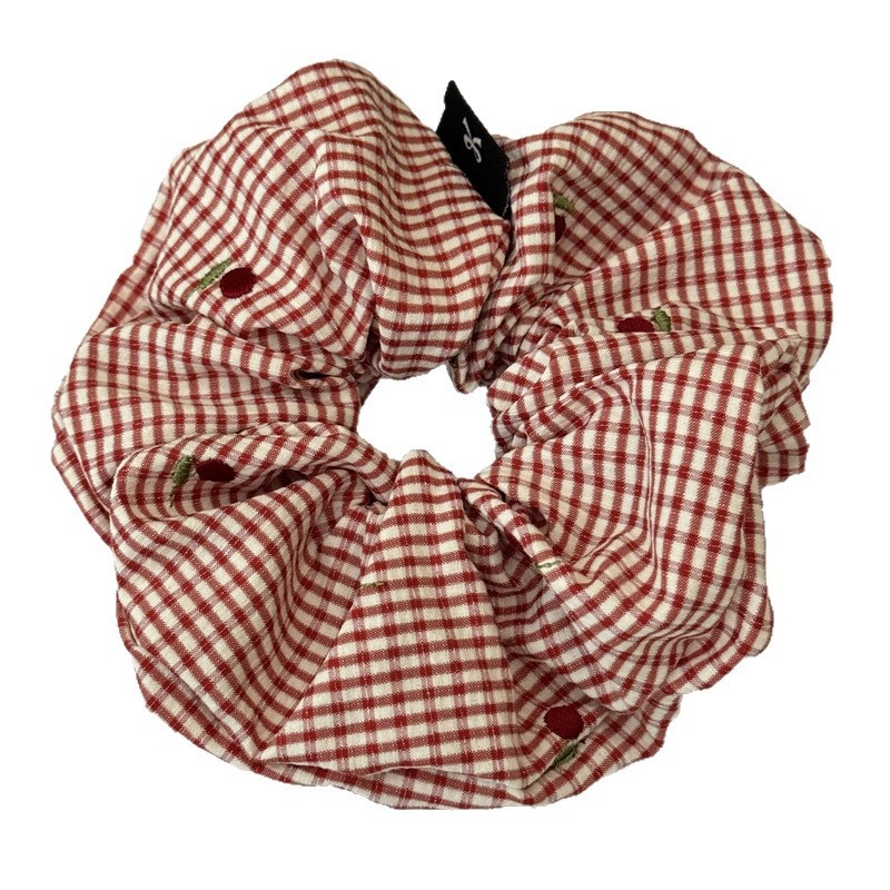 Women's Daily Cloth Scrunchies Hair Ties Red Black Cherry Checkered
