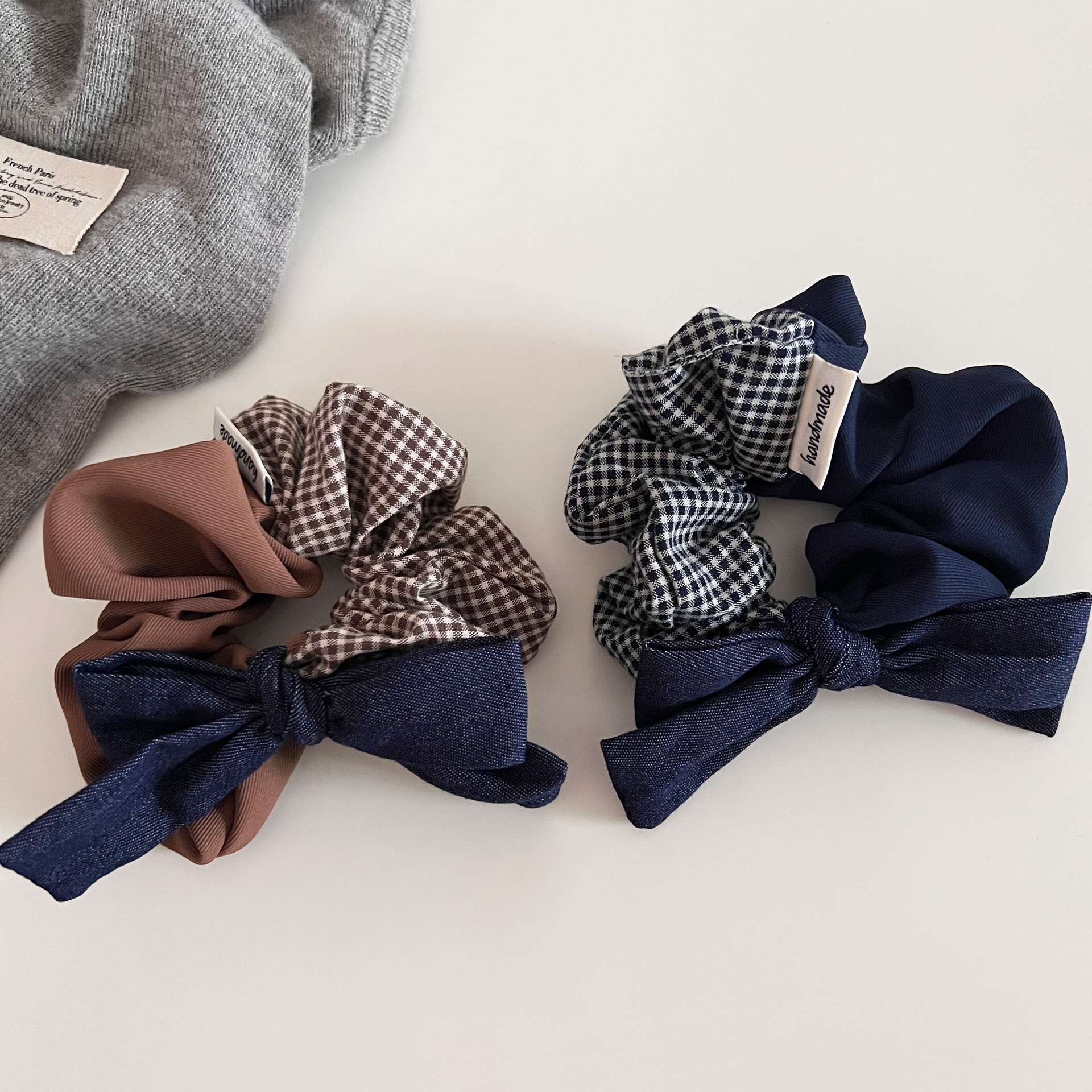 Women's Retro Cloth Bowknot Daily Hair Scrunchie Coffee Plaid