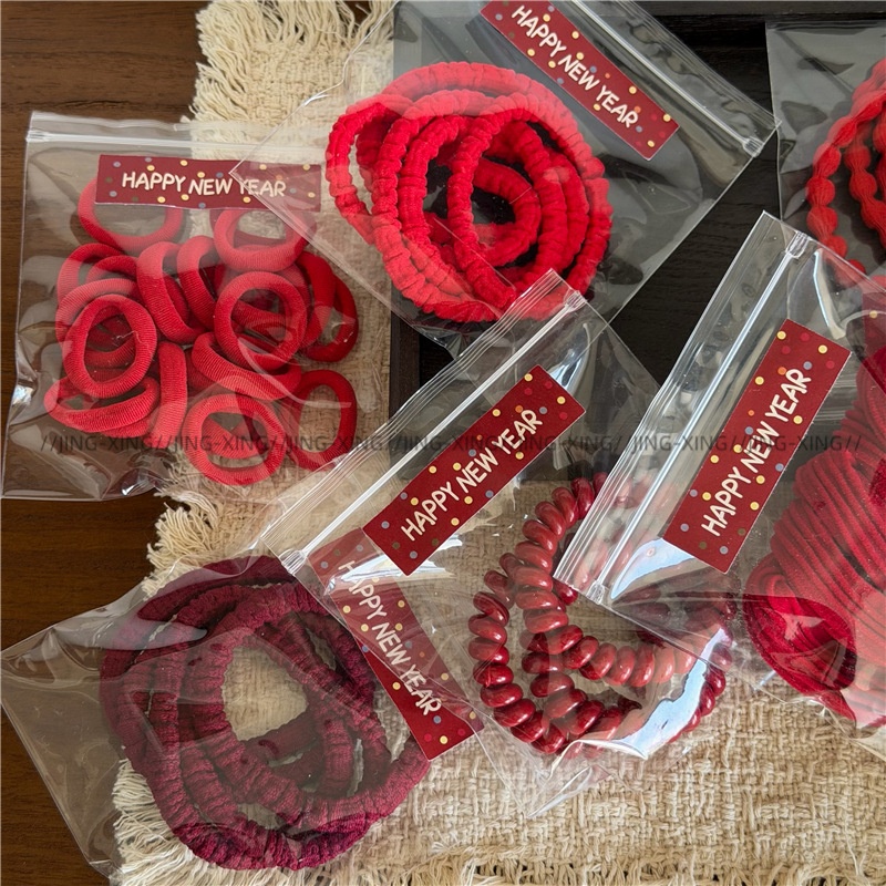 Women's Festive Elastic Cloth Hair Bands Red Solid Camo Leopard