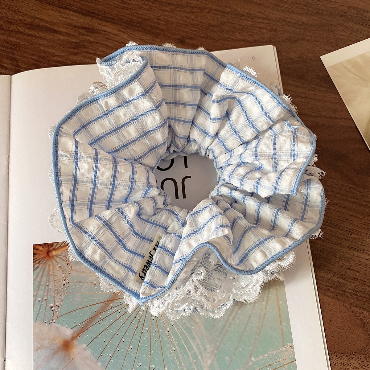 Women's Sweet Spring Soft Cloth Lace Bowknot Hair Tie Green Plaid