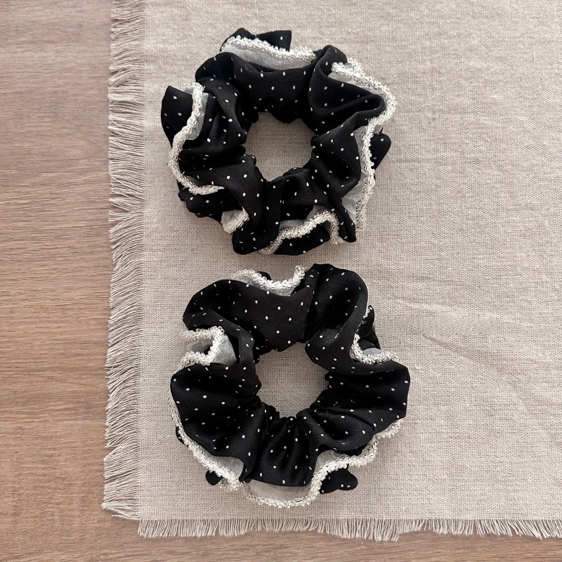 Women's Cotton Bow Elastic Hairband Black And White Polka Dot Bear