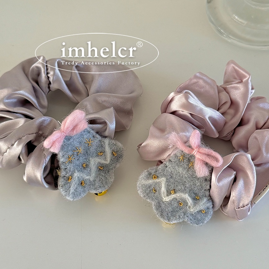 Women Christmas Satin Bow Headband Tree Bell Ponytail Pink Lavender