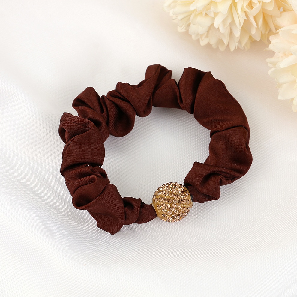 Women's High Elasticity Pleated Rhinestone Hairband Khaki Brown Black Hair Tie