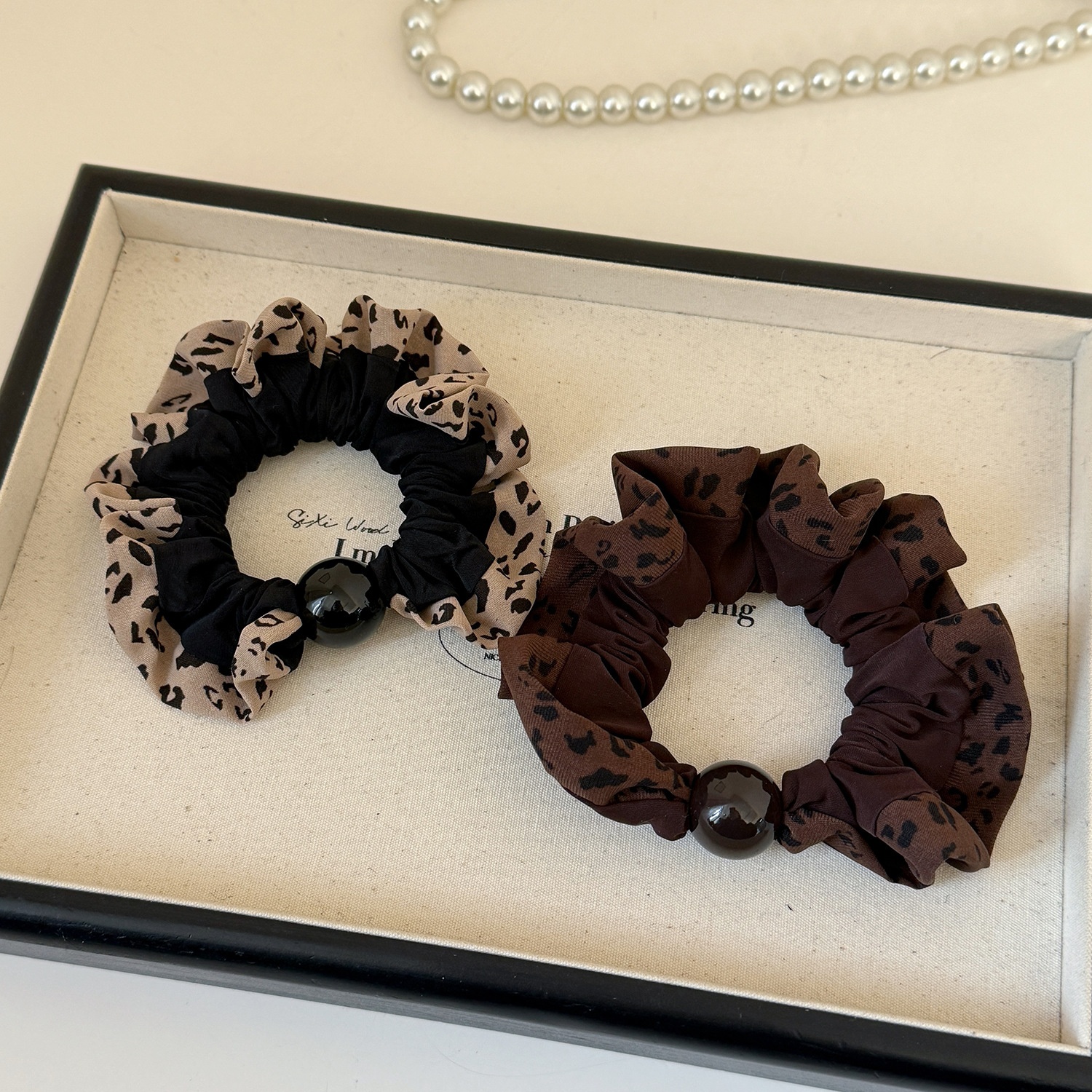 Women's Everyday Soft Cloth Hair Tie Scrunchie Coffee Leopard Print