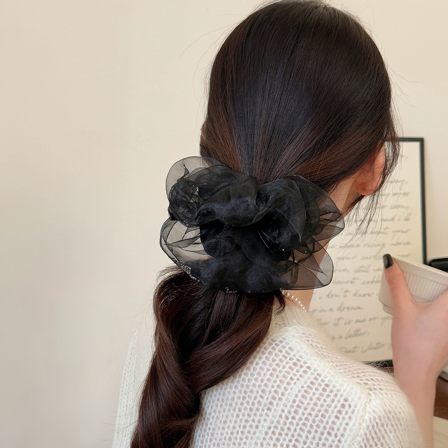 Women's Soft Gauze Elastic Hair Tie For Spring Styling Black