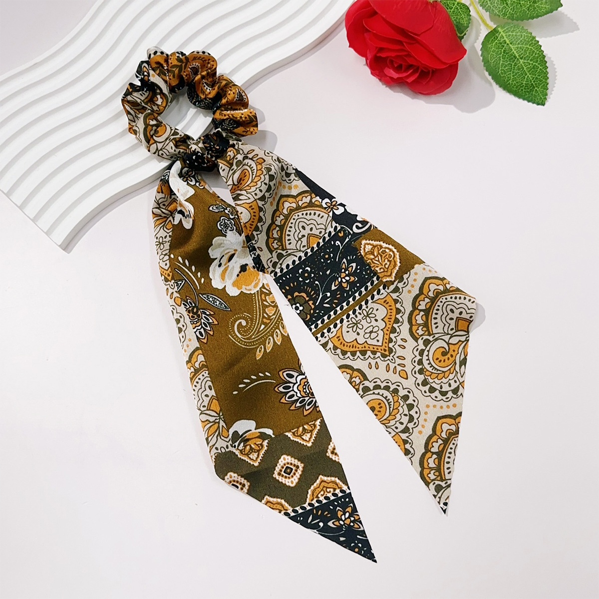 Women's Retro Cloth Large Bow Ponytail Hair Ties Ditsy Floral Spot