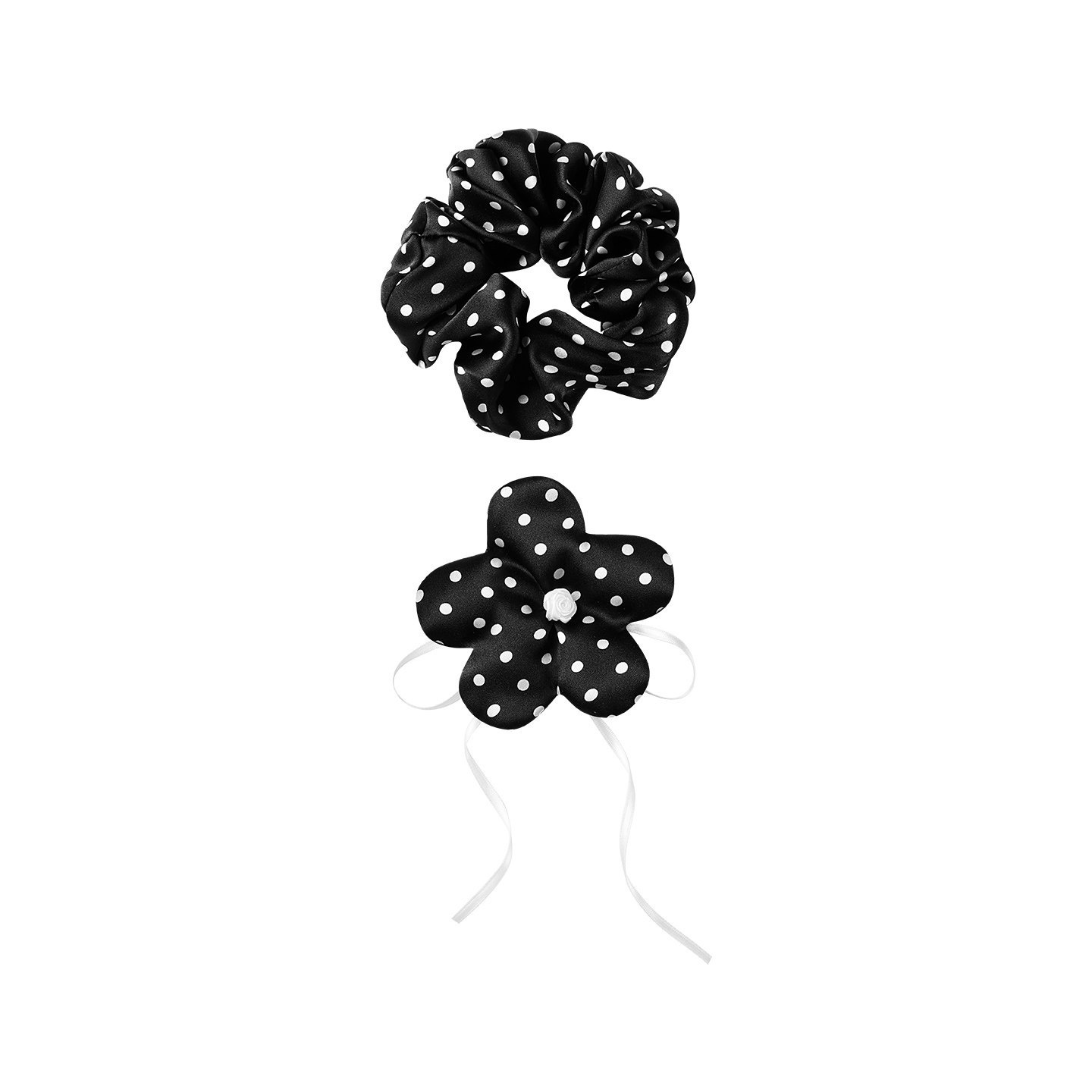 Girls Spring Satin Telephone Cord Hair Tie White And Black Polka Dots