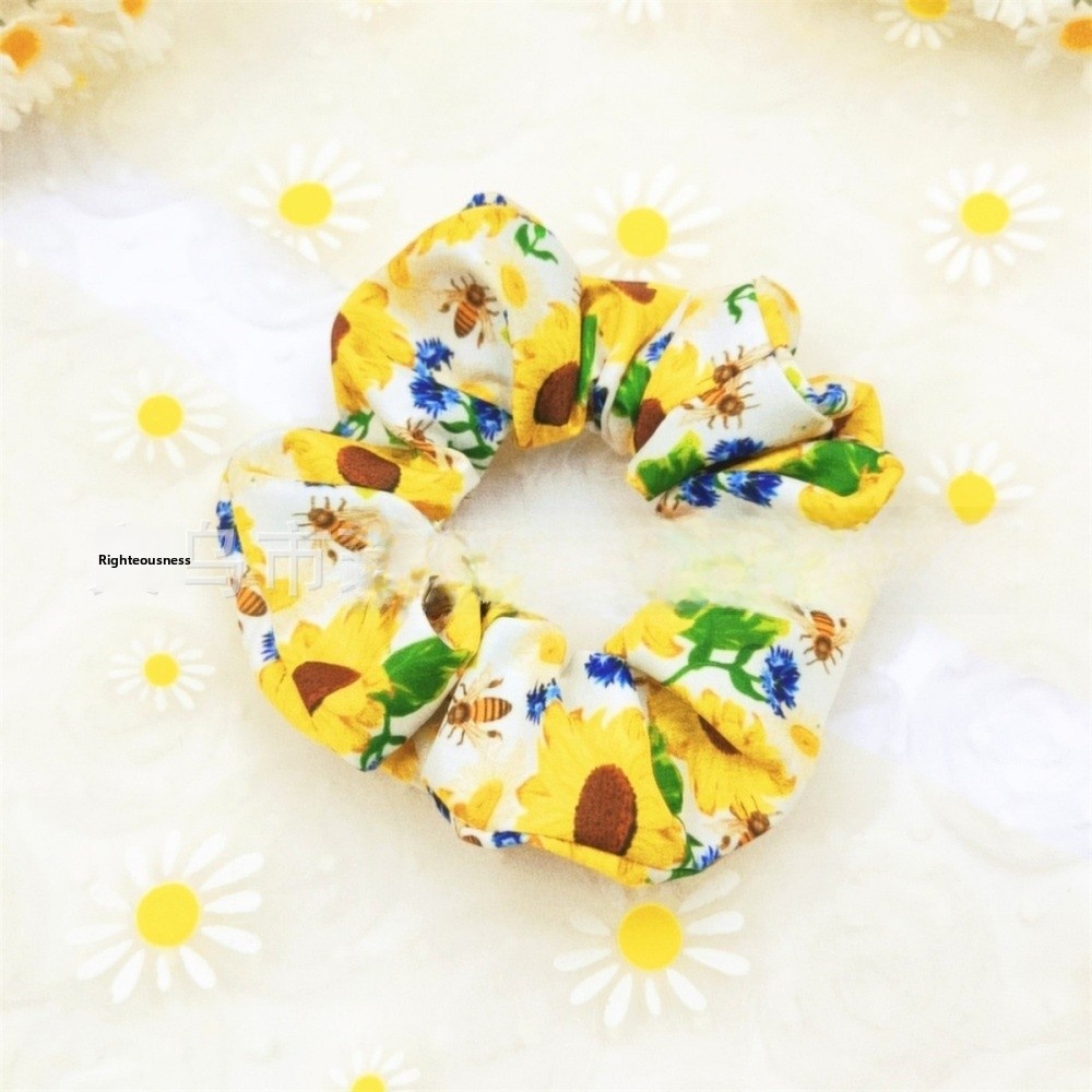 Women's Beach Cloth Hair Tie White Sunflower Bee Print