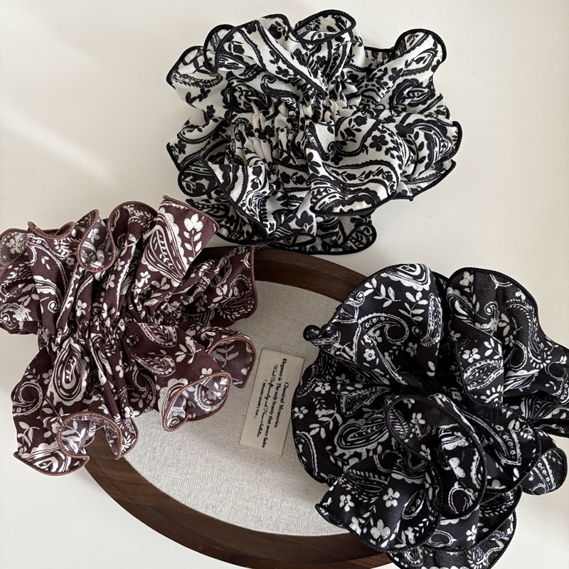 Women's Vintage Large Flower Hairband Cashew Nut Pattern Elastic Hair Tie