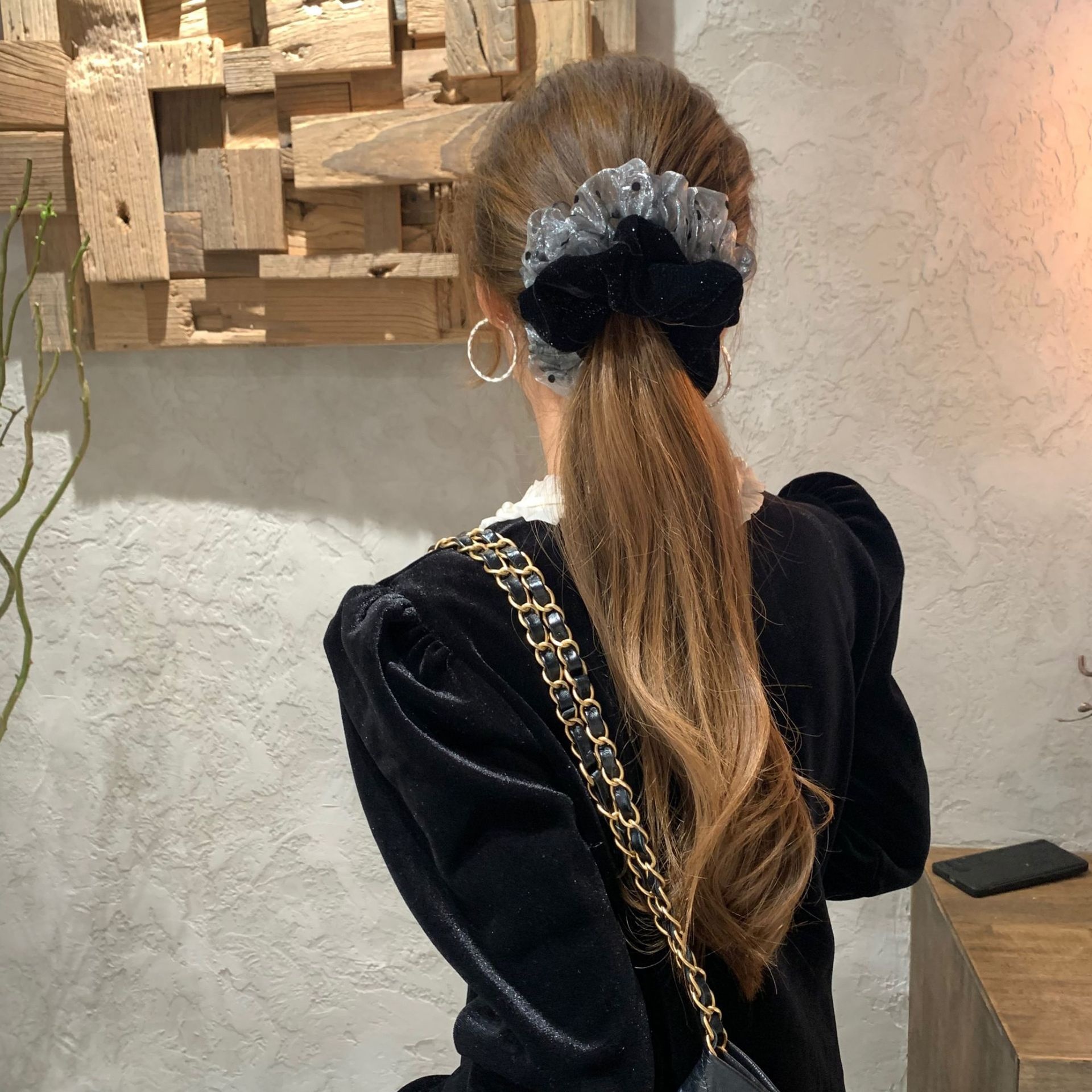 Women's Elegant Velvet Polka Dot Hair Tie Gradient Autumn Winter Scrunchie