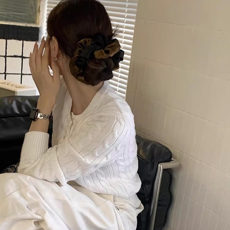 Women's Winter Satin Hair Tie Accessory Black Color Block