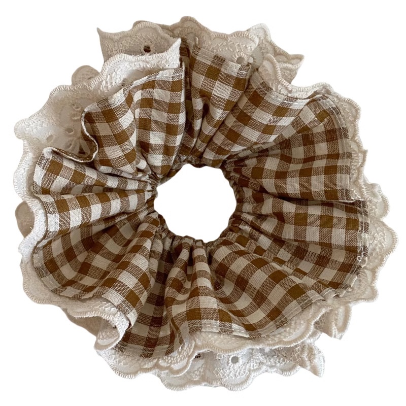 Women's Handmade Four-Layer Lace Ponytail Scrunchies Vintage Plaid