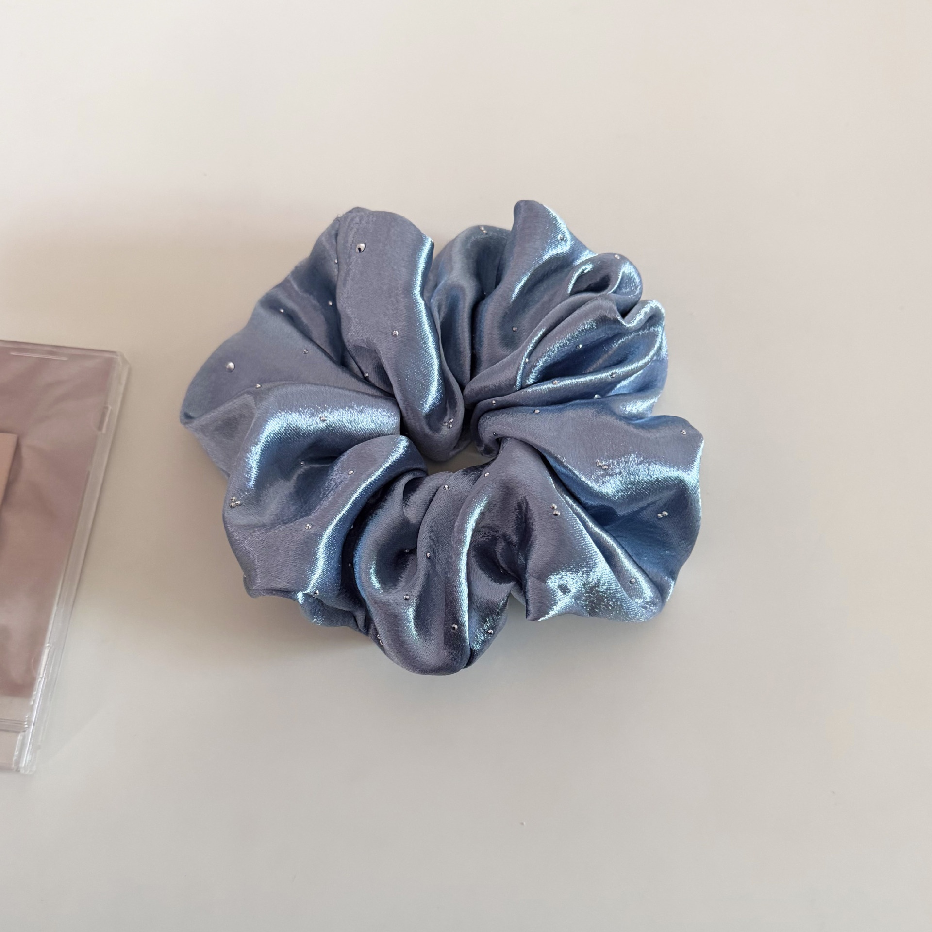 Women's French Satin Rhinestone Starry Scrunchie Hair Tie Solid Color