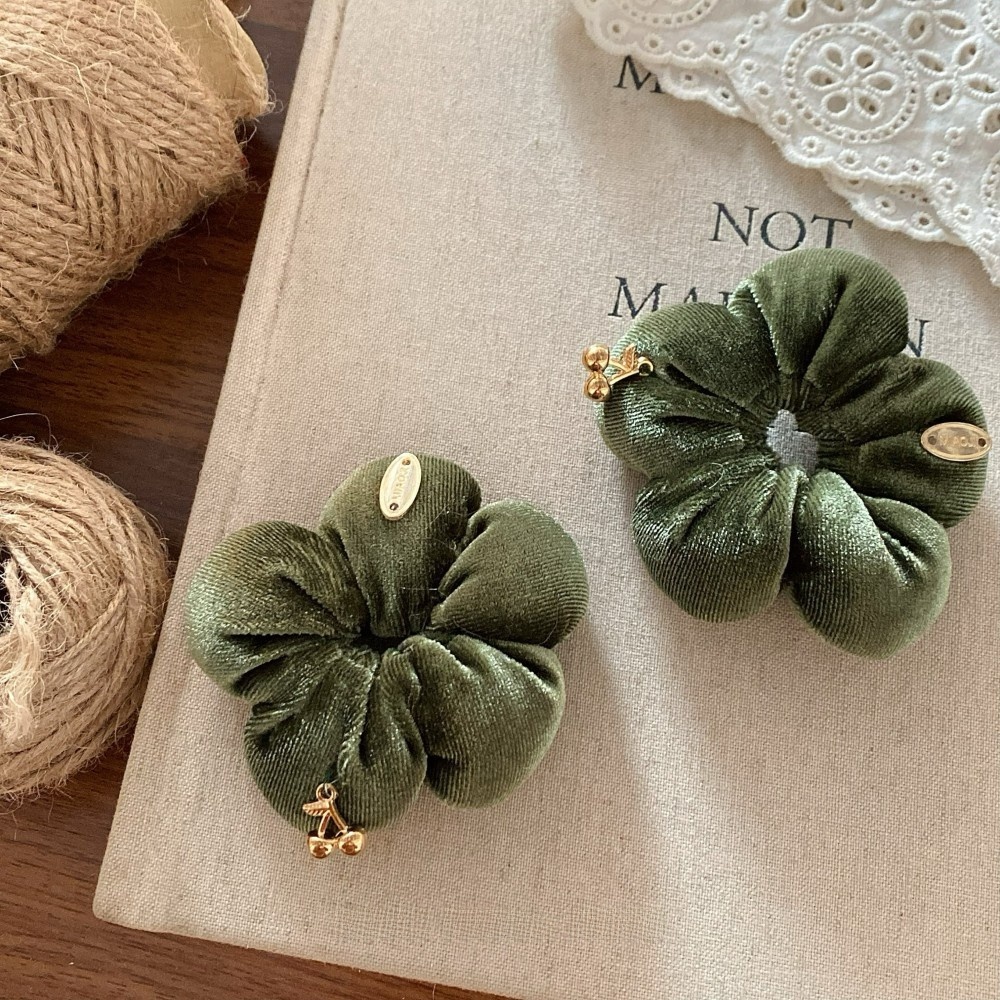 Women Seasonal Velvet Elastic Hairband Gold Foil Floral Solid Color