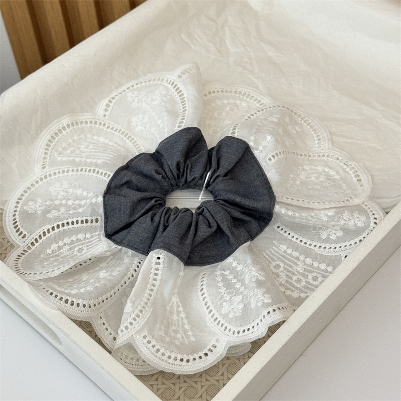 Women's All Season Cloth Scrunchie Hair Tie Grey Blue Plaid Patchwork