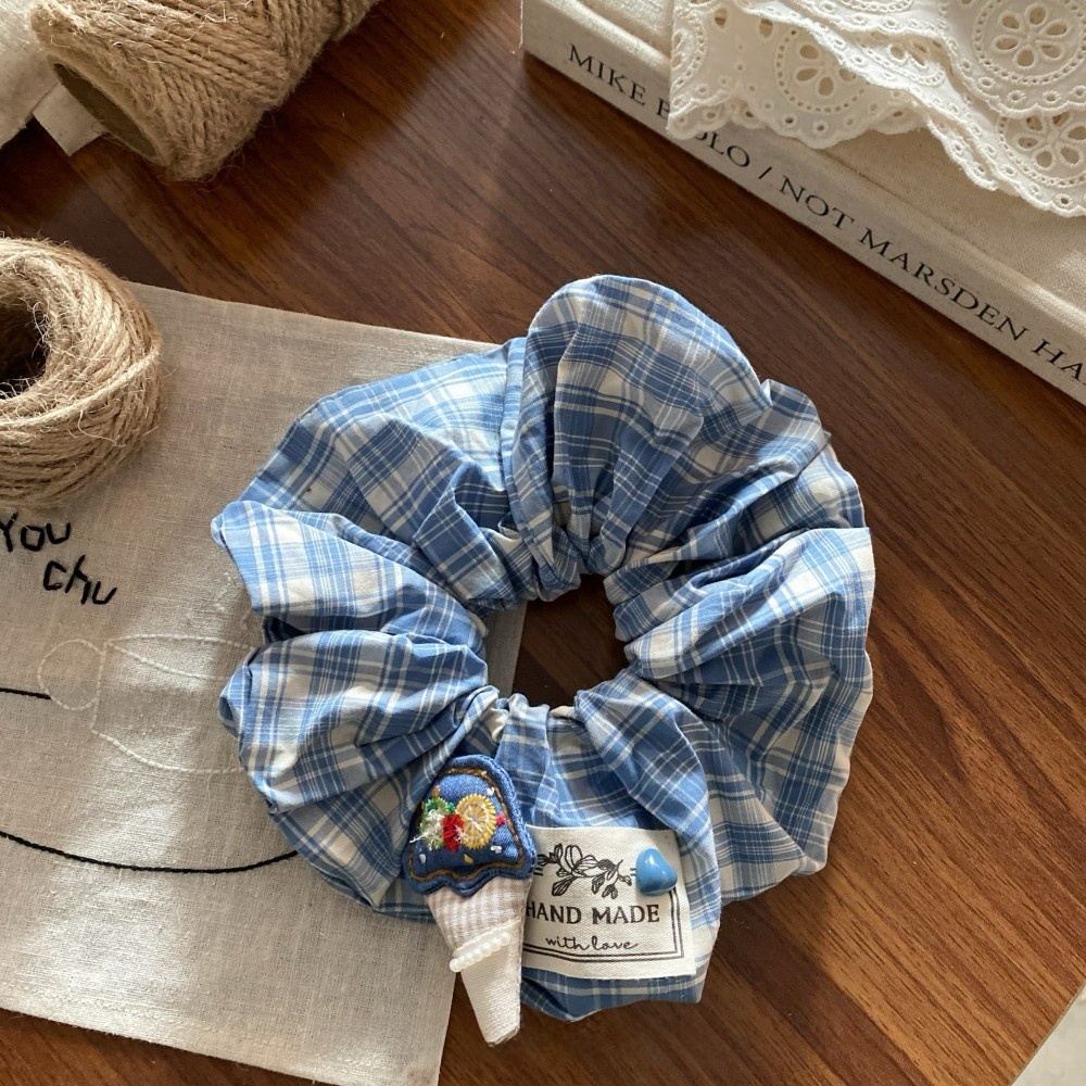 Women's Cute Summer Fabric Hair Tie Blue Cartoon House Pattern