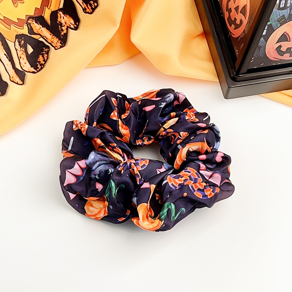 Women's Halloween Cloth Elastic Scrunchies Retro Pumpkin Skull
