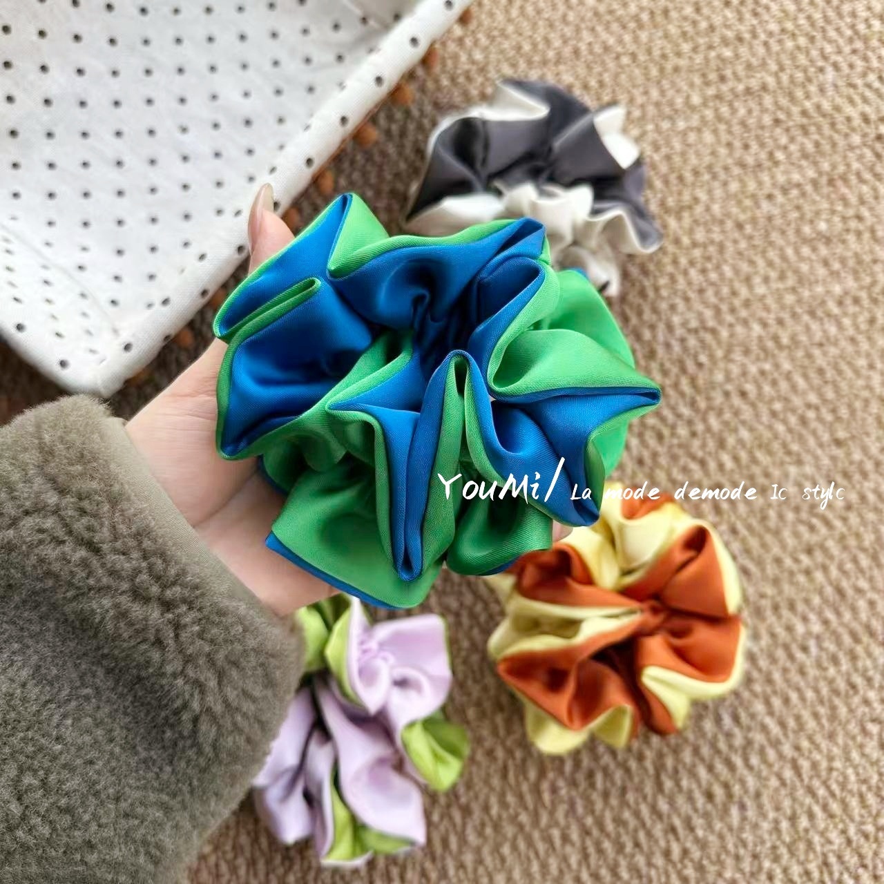 Women's French Style Spring Hair Tie Accessory Elegant Solid Satin