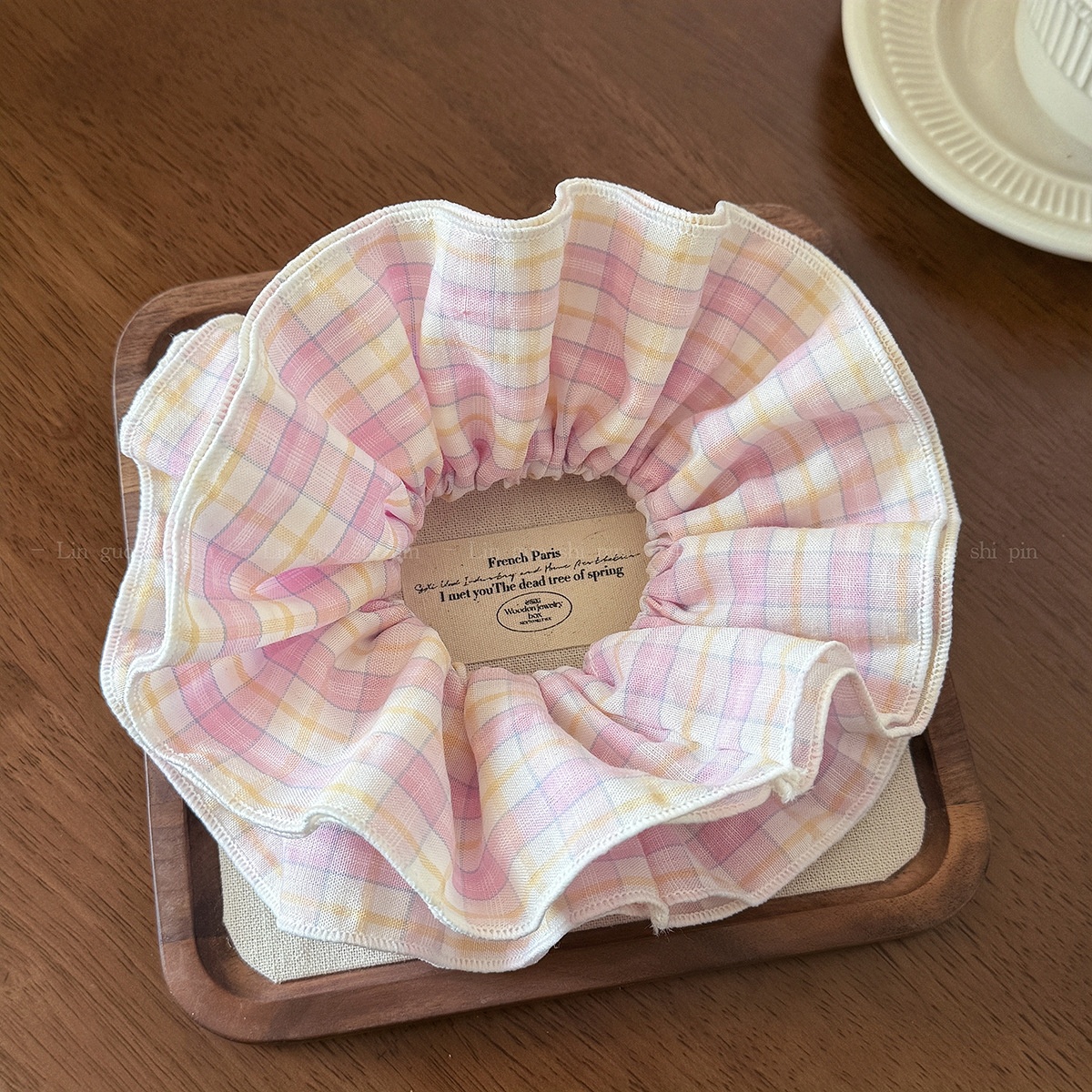 Women's Daily Cloth Hair Tie Scrunchies Pink Blue Checkered Plaid