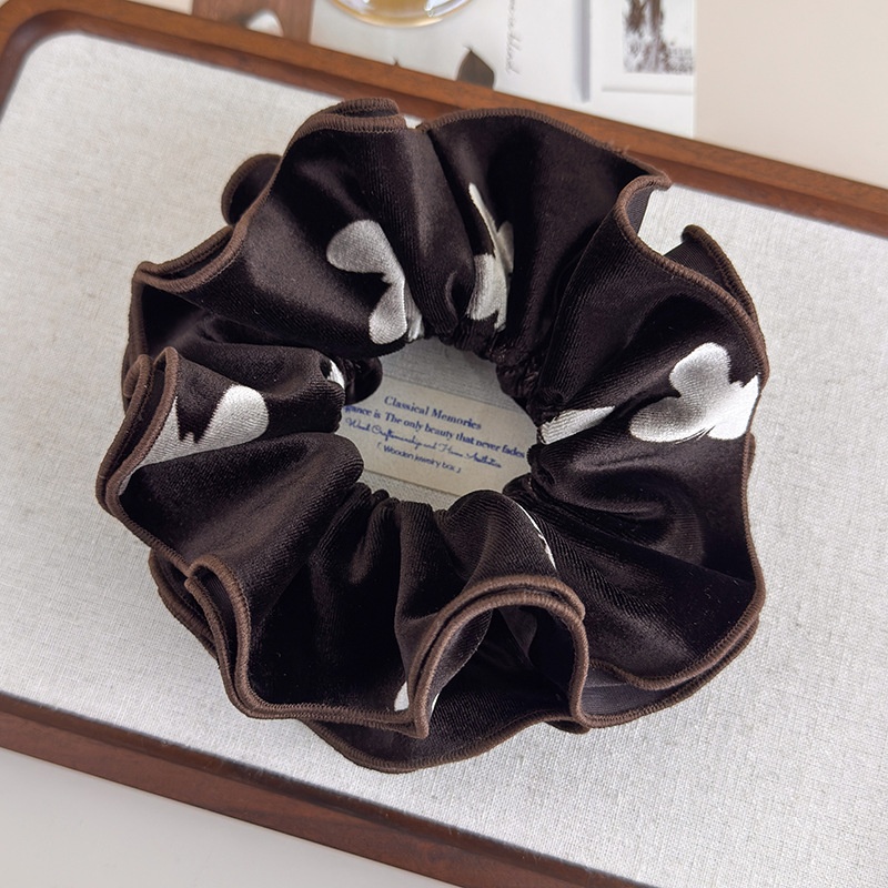 Women's Velvet Oversized Ponytail Scrunchie Floral Butterfly Print