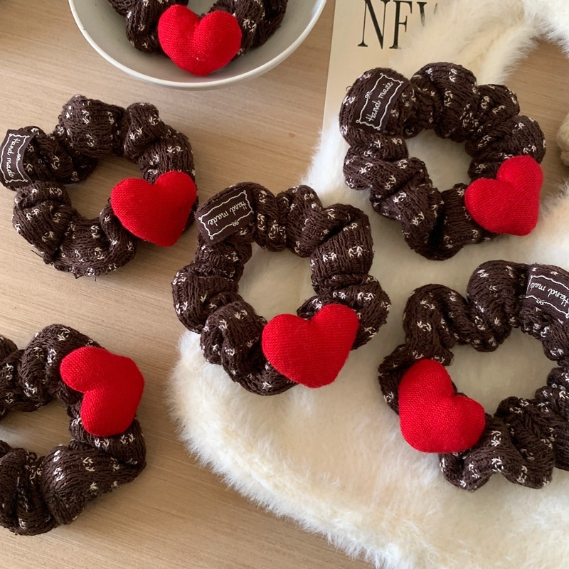 Women's Cozy Knit Hair Tie Everyday Accessory Red Heart Ditsy Floral