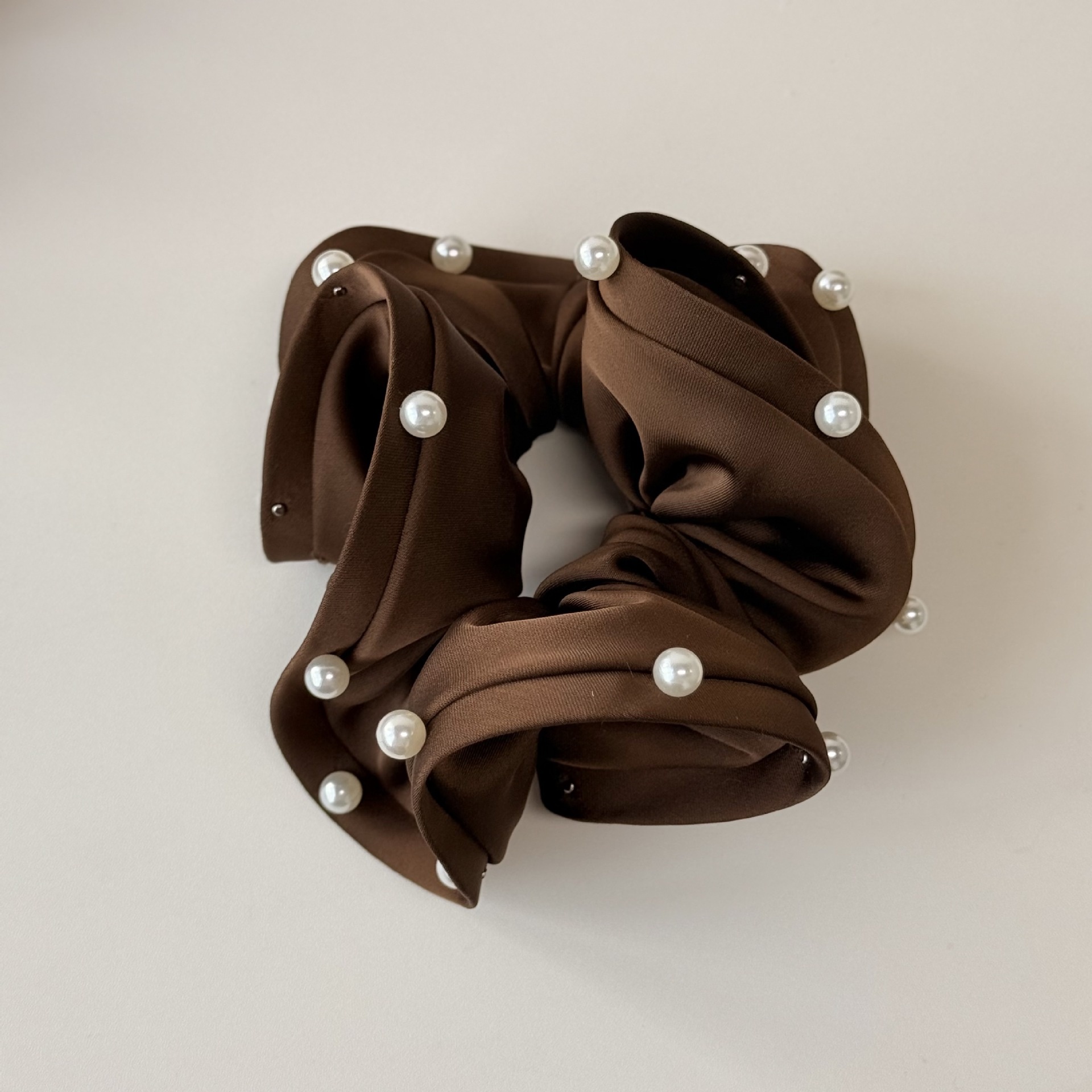 Women's Satin Pearl Hair Band For Autumn Winter Bun Styling Solid Color