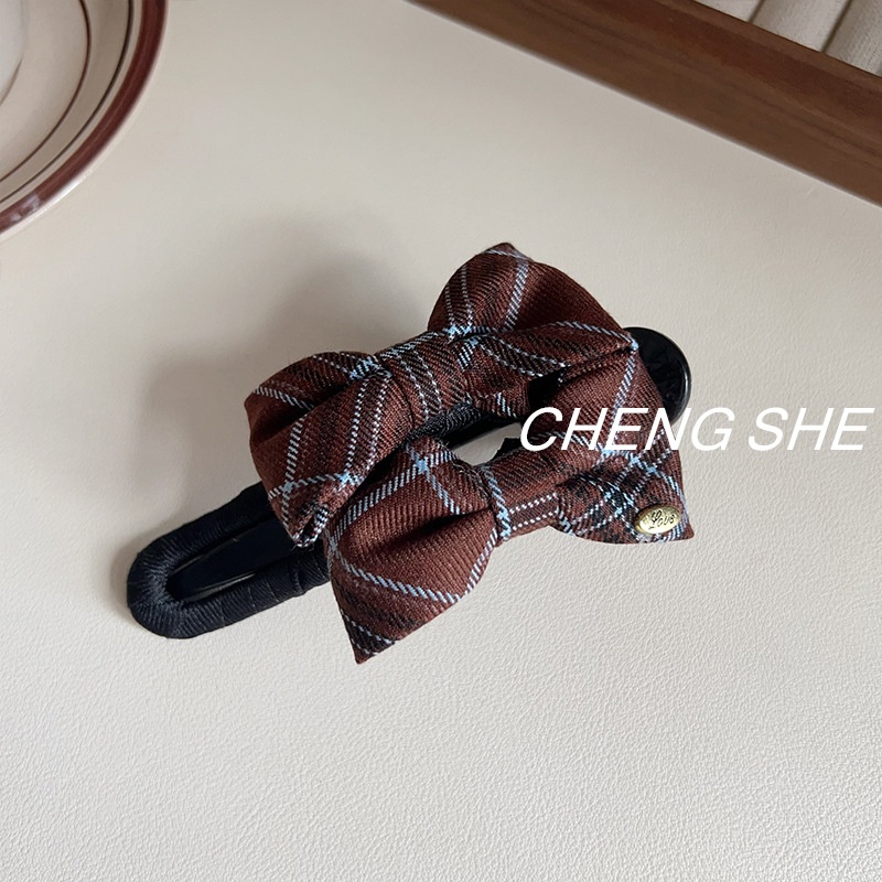 Women's Preppy Hair Ties British Plaid Brown Coffee Cloth Hair Accessories