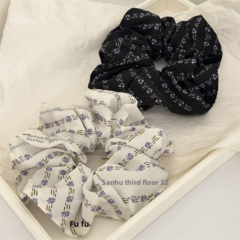 Women's Retro Soft Cloth Spring Hair Tie Black White Ditsy Floral