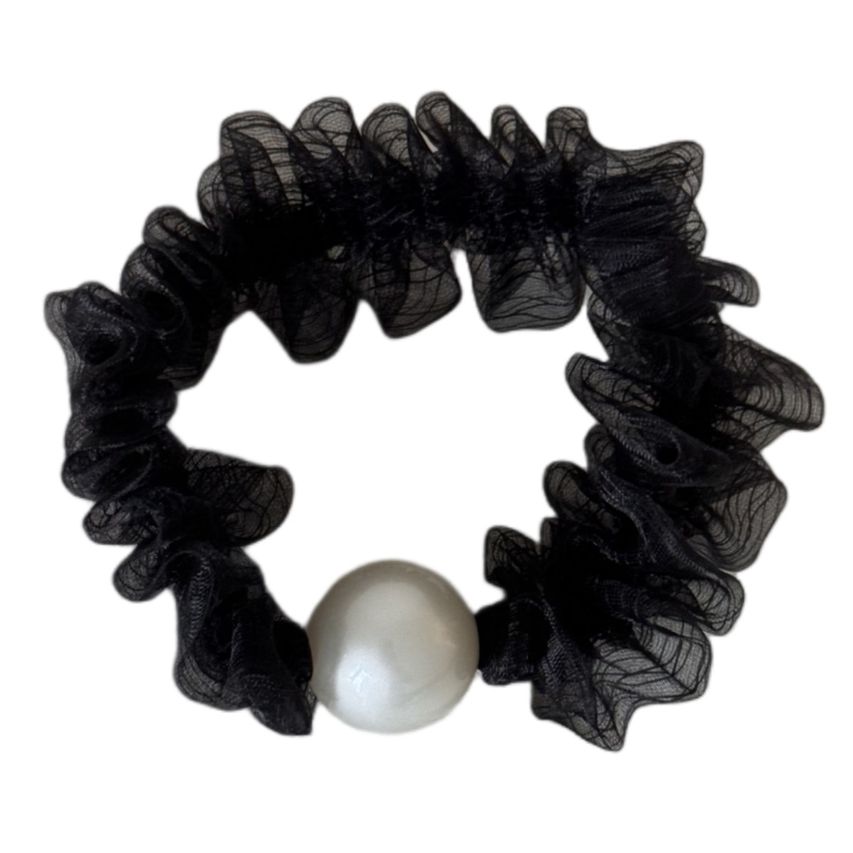 Women's Elegant Pearl Gauze Summer Hair Scrunchie Black Grey Beige