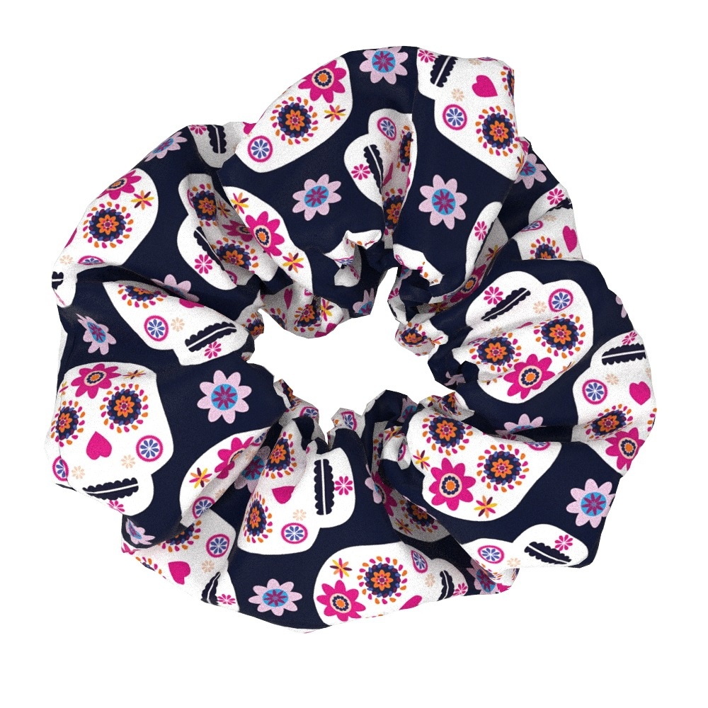 Women's Floral Skull Fabric Hair Ties Handmade Large Scrunchies