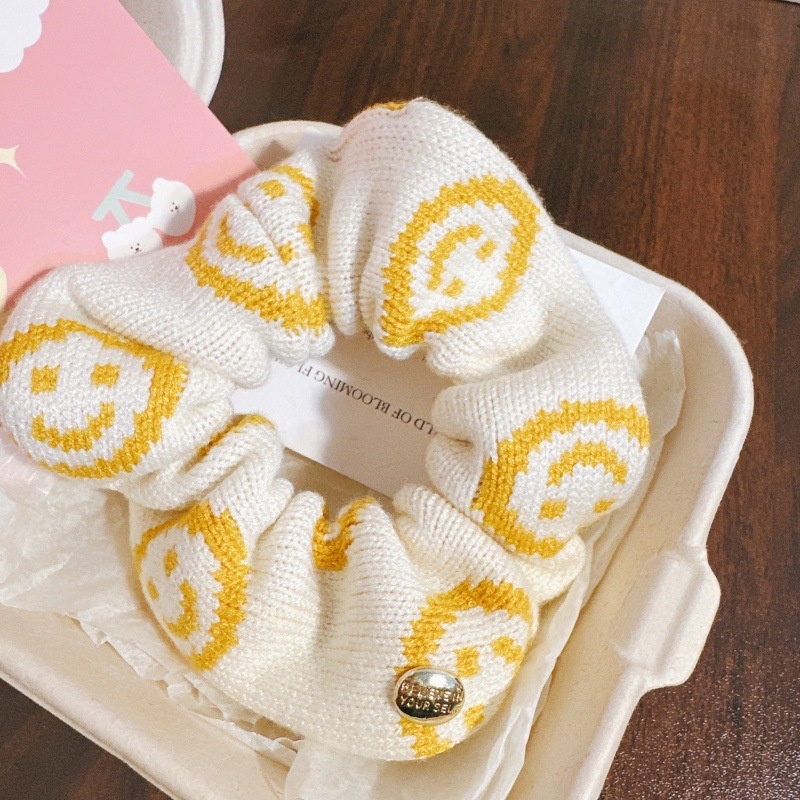 Women's Winter Plush Seamless High Ponytail Hair Tie Smiley Face