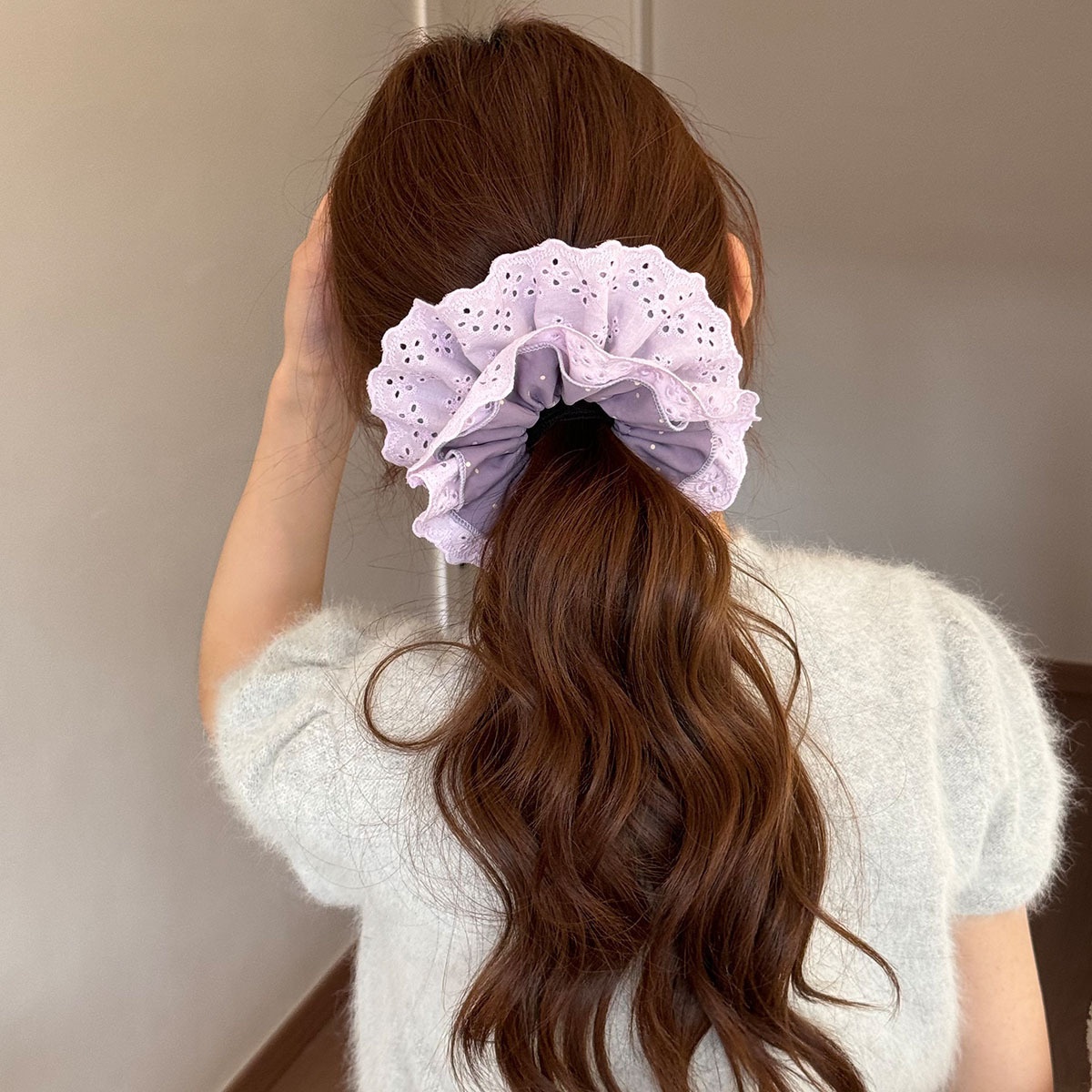 Women's Fall Winter Polyester Hairband Purple Plaid Polka Dot Stripe