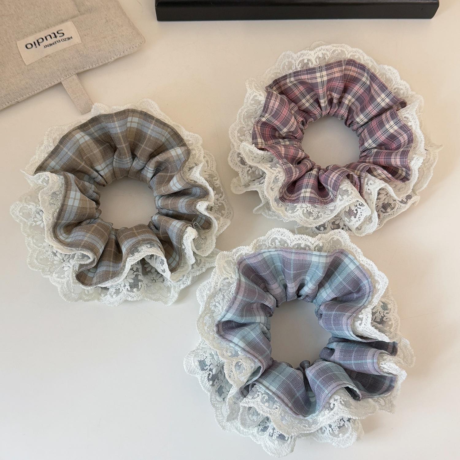 Women's Sweet Spring Casual Lace Hair Tie Accessory Coffee Plaid