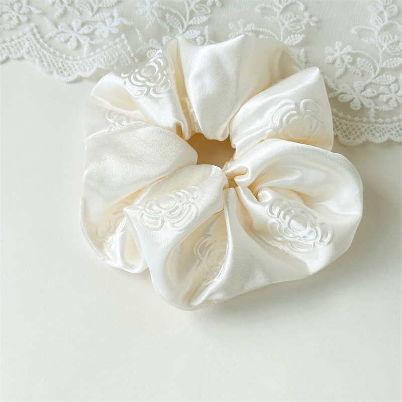 Women's Luxury Embossed Satin Large Bow Hair Ties Solid Color Versatile Hair Bands