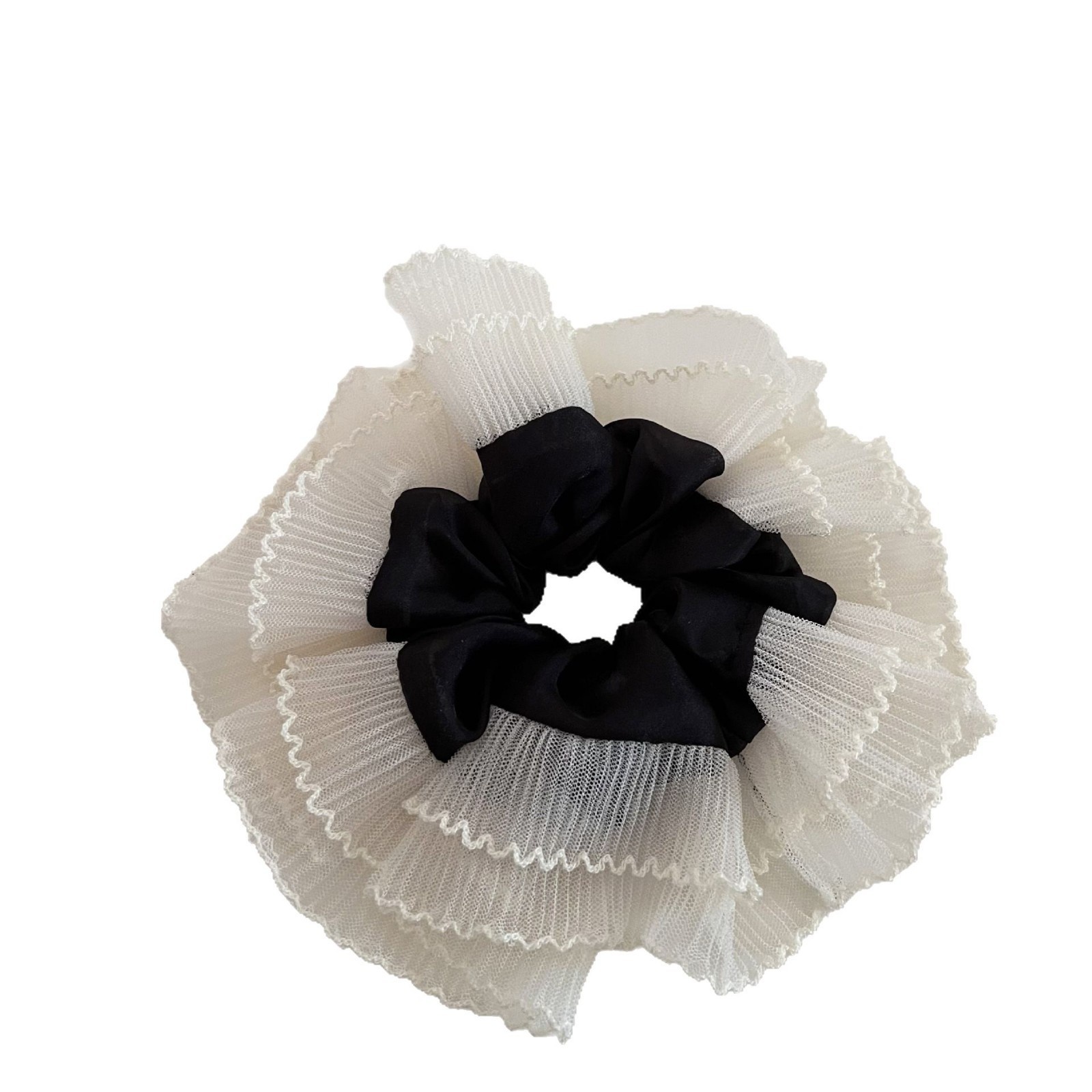 Women's French Soft Gauze Ruffled Hair Tie Ball Head Solid Color