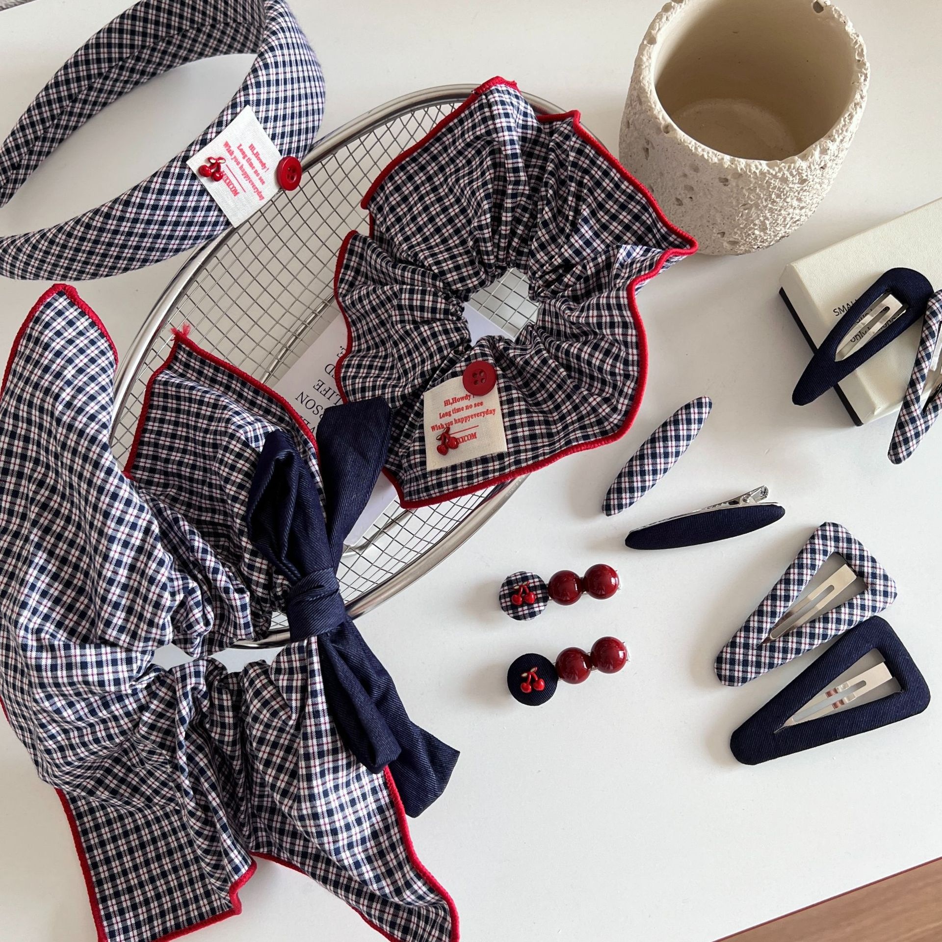 Women's Elegant Cloth Bow Hair Tie For Daily Wear Color Block Plaid