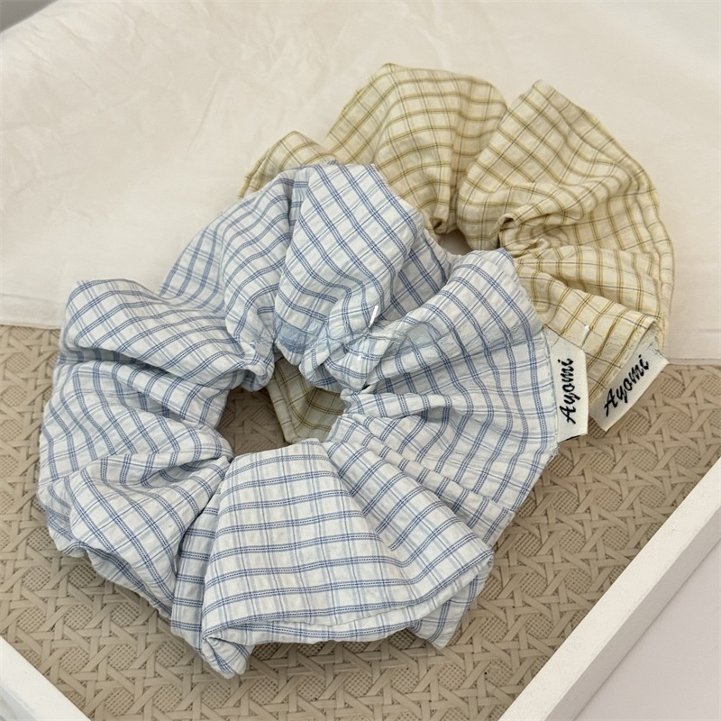 Women's Stylish Cloth Scrunchie Hair Accessories Blue Yellow Plaid