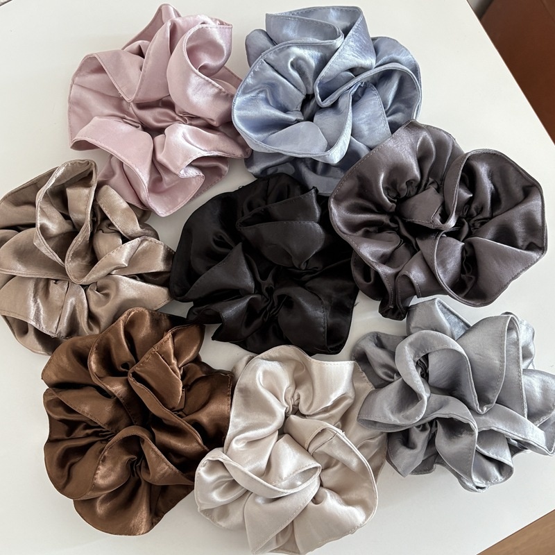 Women's Elegant Double Layer Satin Low Ponytail Hair Tie Solid Color