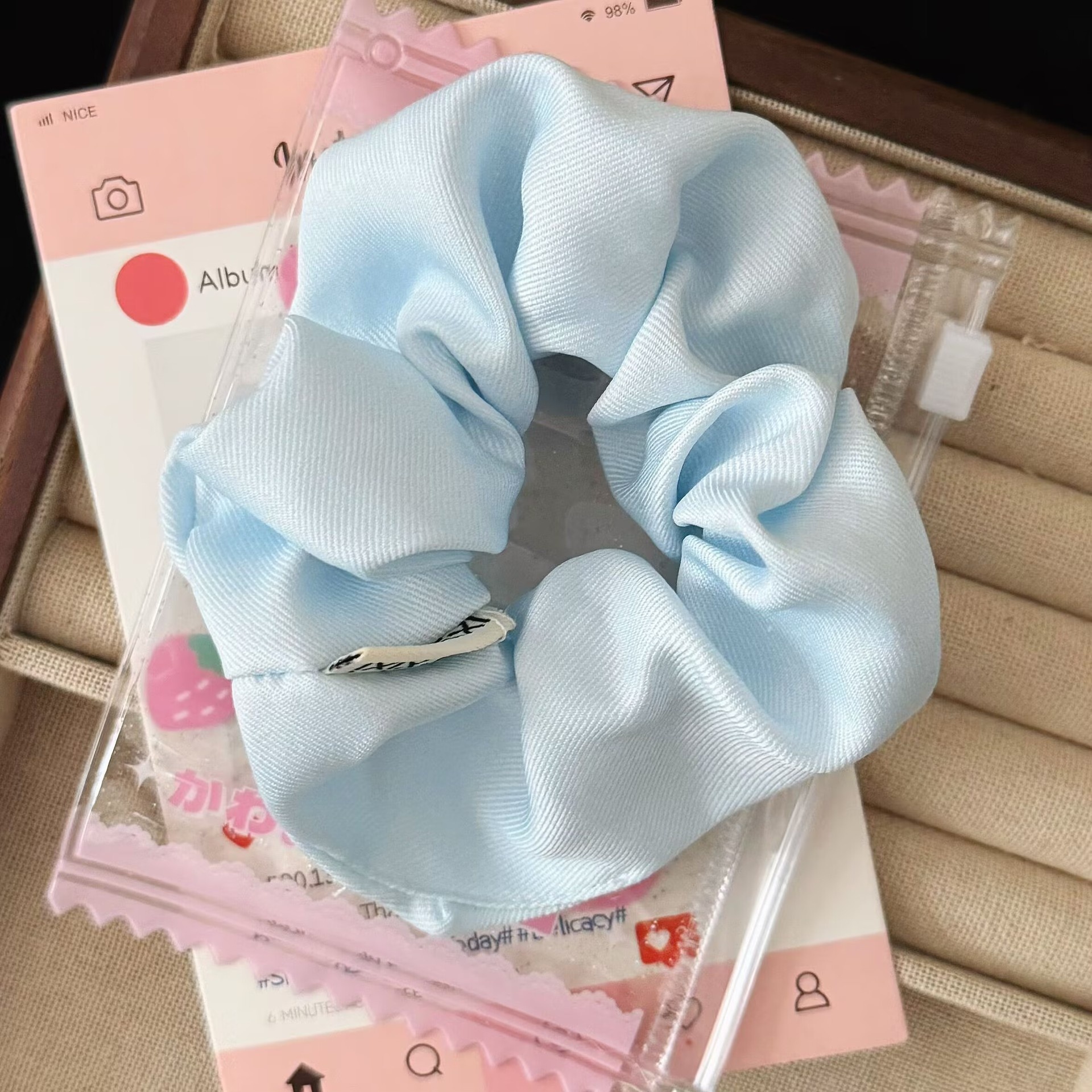 Women Sweet Cloth Scrunchie Summer Fresh Blue Polka Dot Star