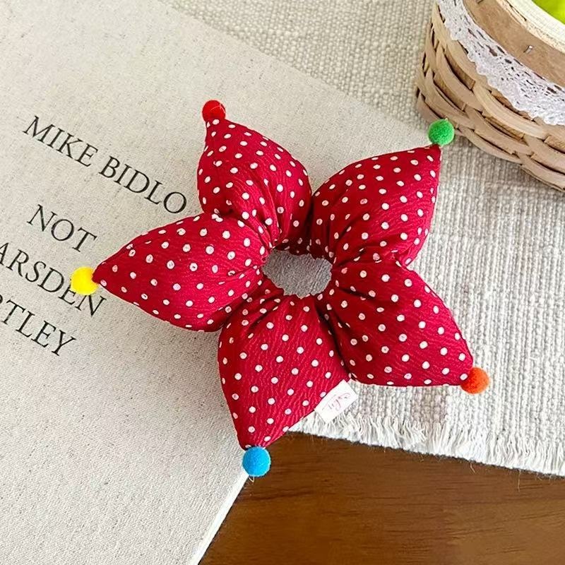 Girls Soft Cloth Bubble Braid Hair Tie Daily Wear Red Pentagram Pattern