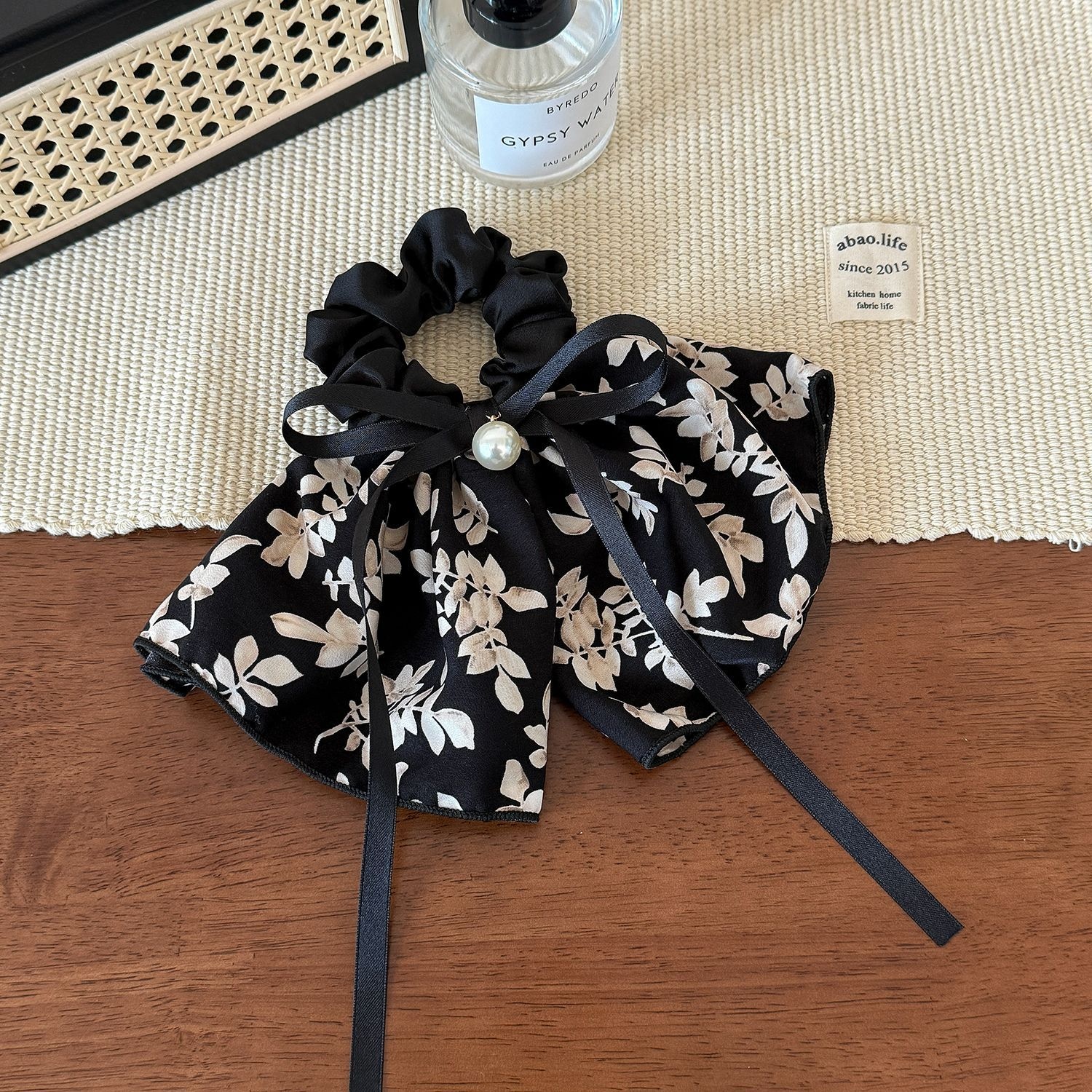 Women's Spring Summer Cloth Bow Knot Hair Tie Black Ink Painting